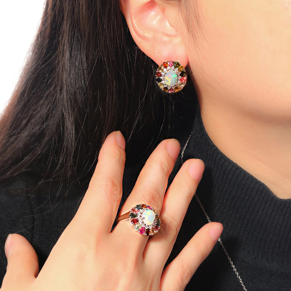 Natural Opal & Tourmaline Ring – 925 Sterling Silver – detail 2