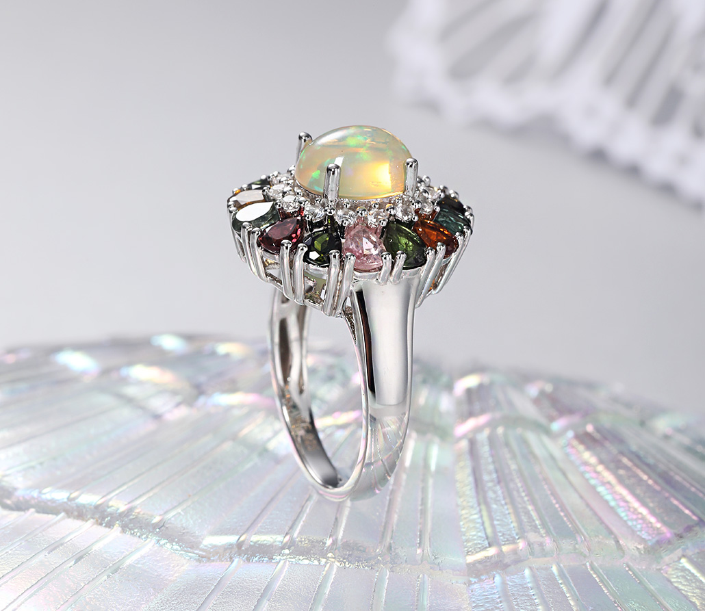 Natural Opal & Tourmaline Ring – 925 Sterling Silver – detail 3