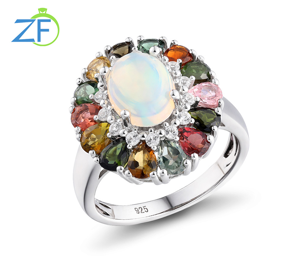 Natural Opal & Tourmaline Ring – 925 Sterling Silver – detail 1