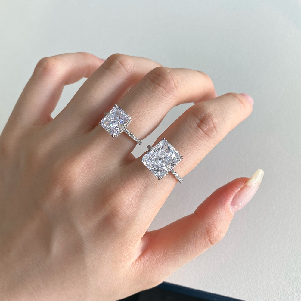 Radiant Cut Flower Ring 4 ct or 8 ct – 925 Sterling Silver – detail 9
