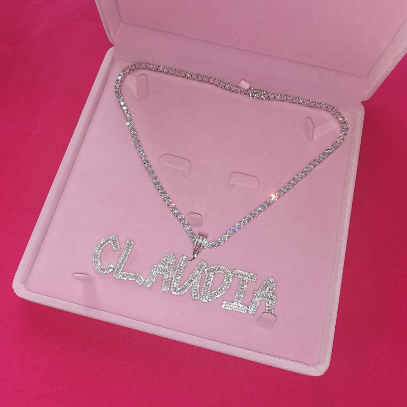 Custom Baguette Letter Name Pendant – Iced Out Zirconia – detail 11