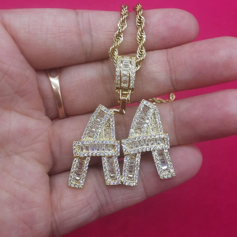 Custom Baguette Letter Name Pendant – Iced Out Zirconia – detail 4