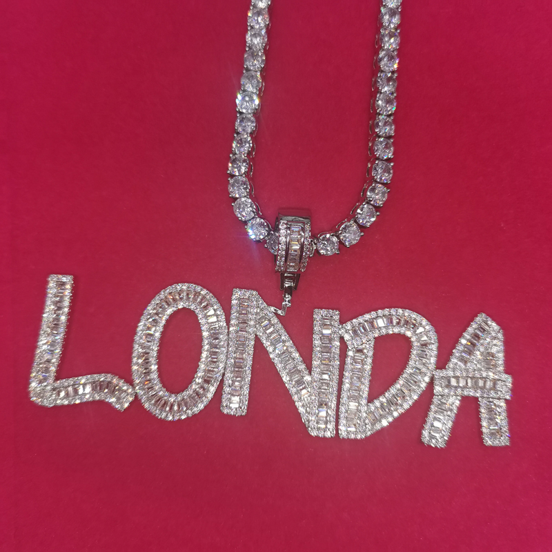 Custom Baguette Letter Name Pendant – Iced Out Zirconia – detail 7