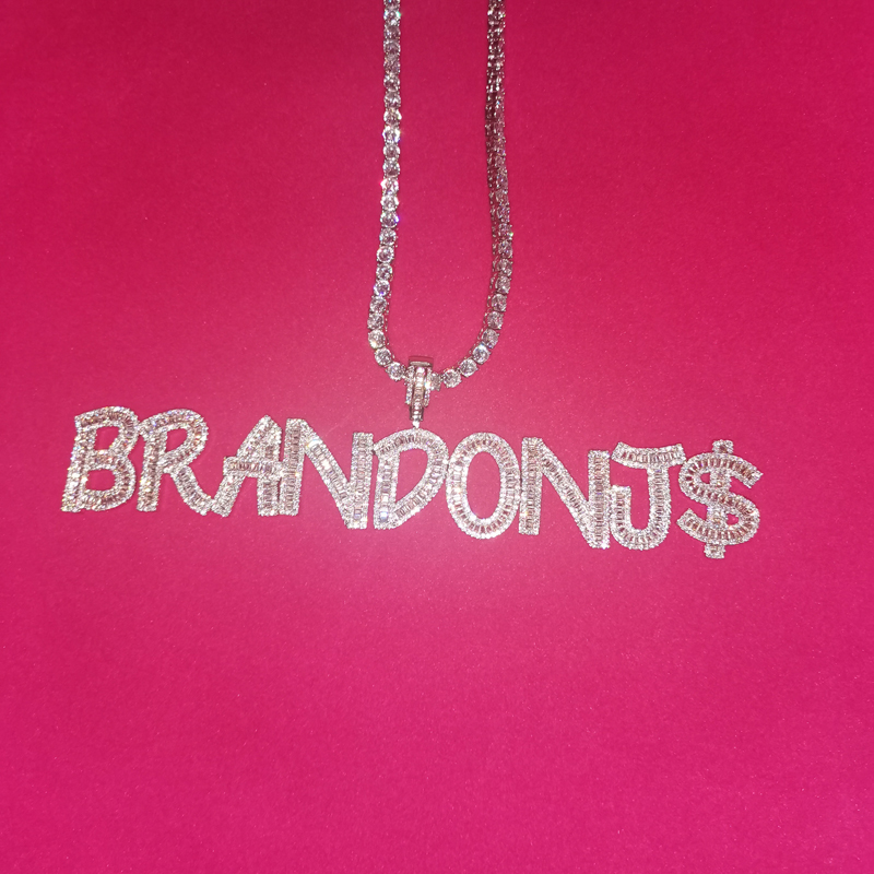 Custom Baguette Letter Name Pendant – Iced Out Zirconia – detail 5