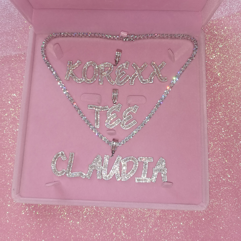 Custom Baguette Letter Name Pendant – Iced Out Zirconia – detail 13