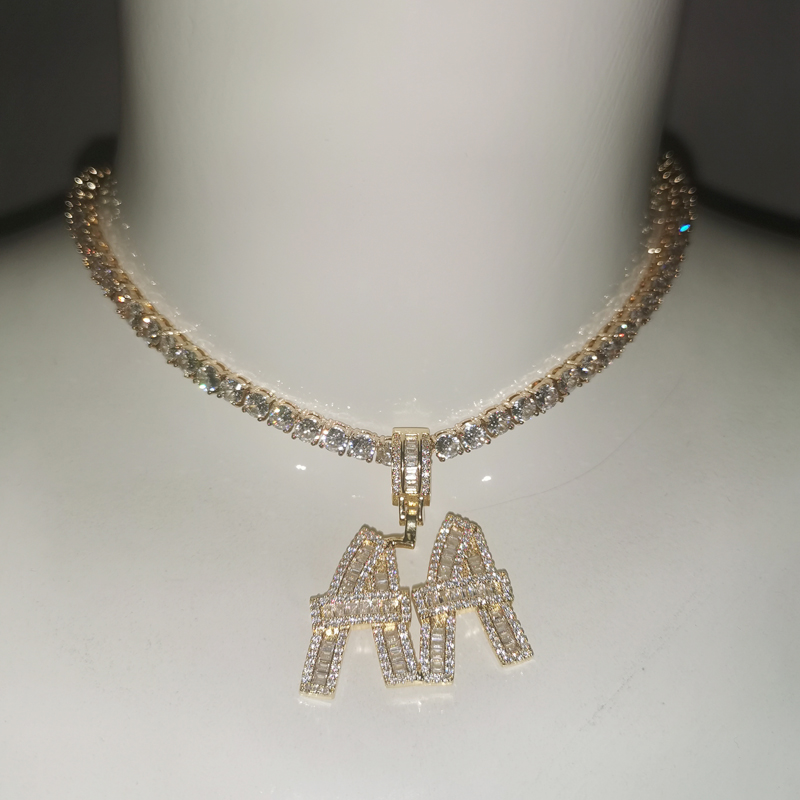 Custom Baguette Letter Name Pendant – Iced Out Zirconia – detail 10