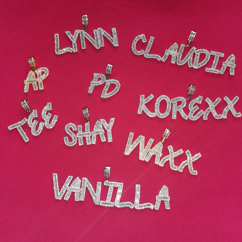 Custom Baguette Letter Name Pendant – Iced Out Zirconia – detail 14