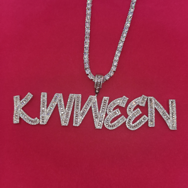 Custom Baguette Letter Name Pendant – Iced Out Zirconia – detail 12