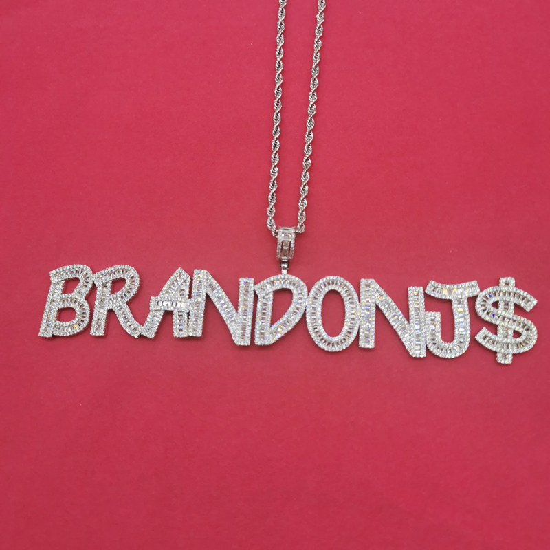 Custom Baguette Letter Name Pendant – Iced Out Zirconia – detail 6
