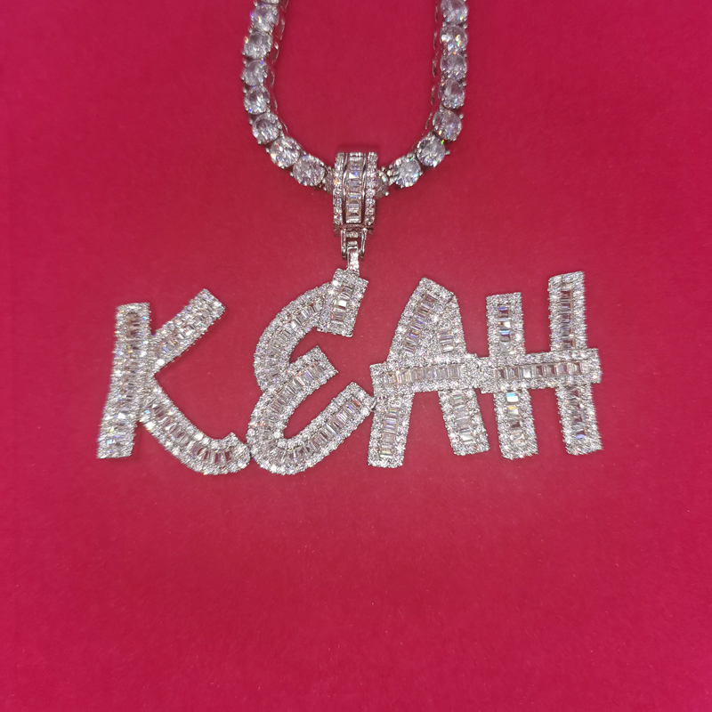 Custom Baguette Letter Name Pendant – Iced Out Zirconia – detail 8