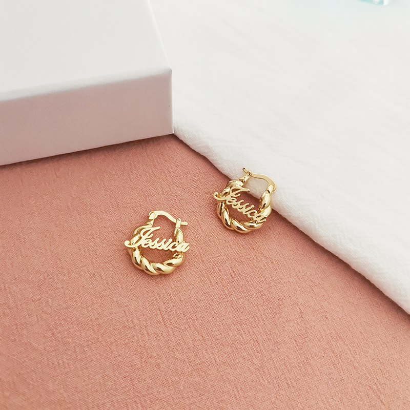 18 mm Mini Twist Name Hoop Earrings – Kids & Women – detail 4