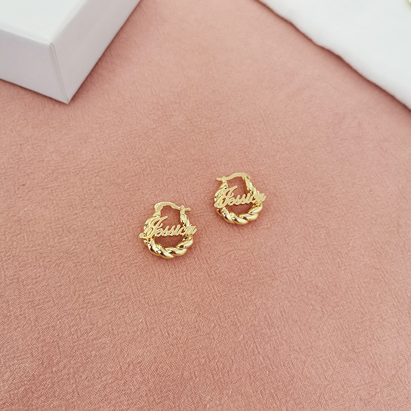 18 mm Mini Twist Name Hoop Earrings – Kids & Women – detail 3