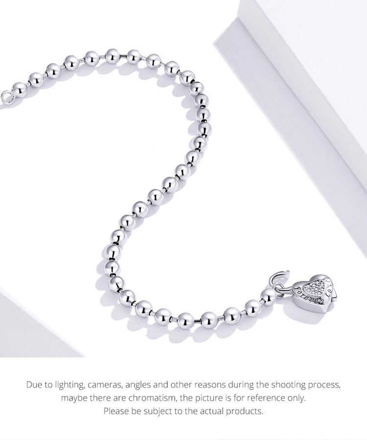 925 Sterling Silver Bead Chain Love Lock Bracelet – detail 6