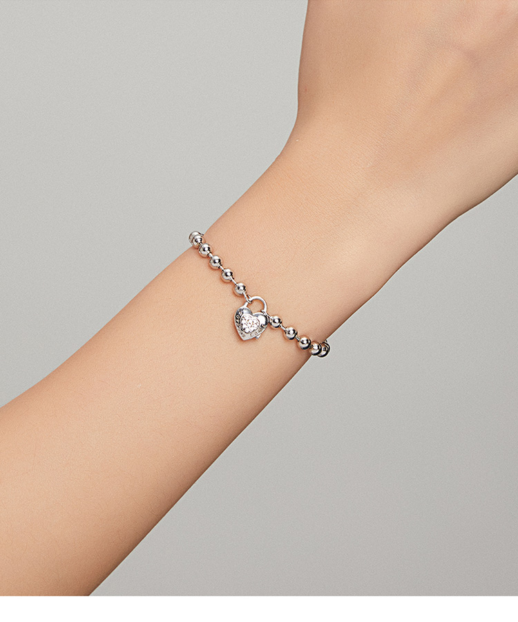 925 Sterling Silver Bead Chain Love Lock Bracelet – detail 7