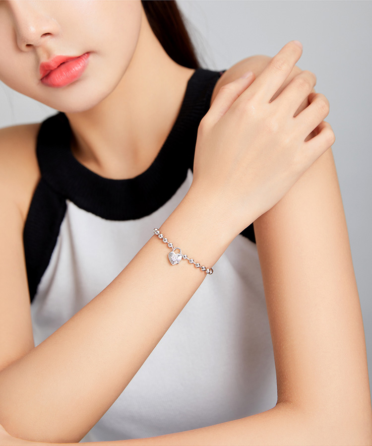 925 Sterling Silver Bead Chain Love Lock Bracelet – detail 3