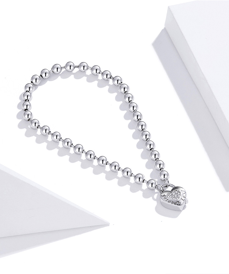 925 Sterling Silver Bead Chain Love Lock Bracelet – detail 5