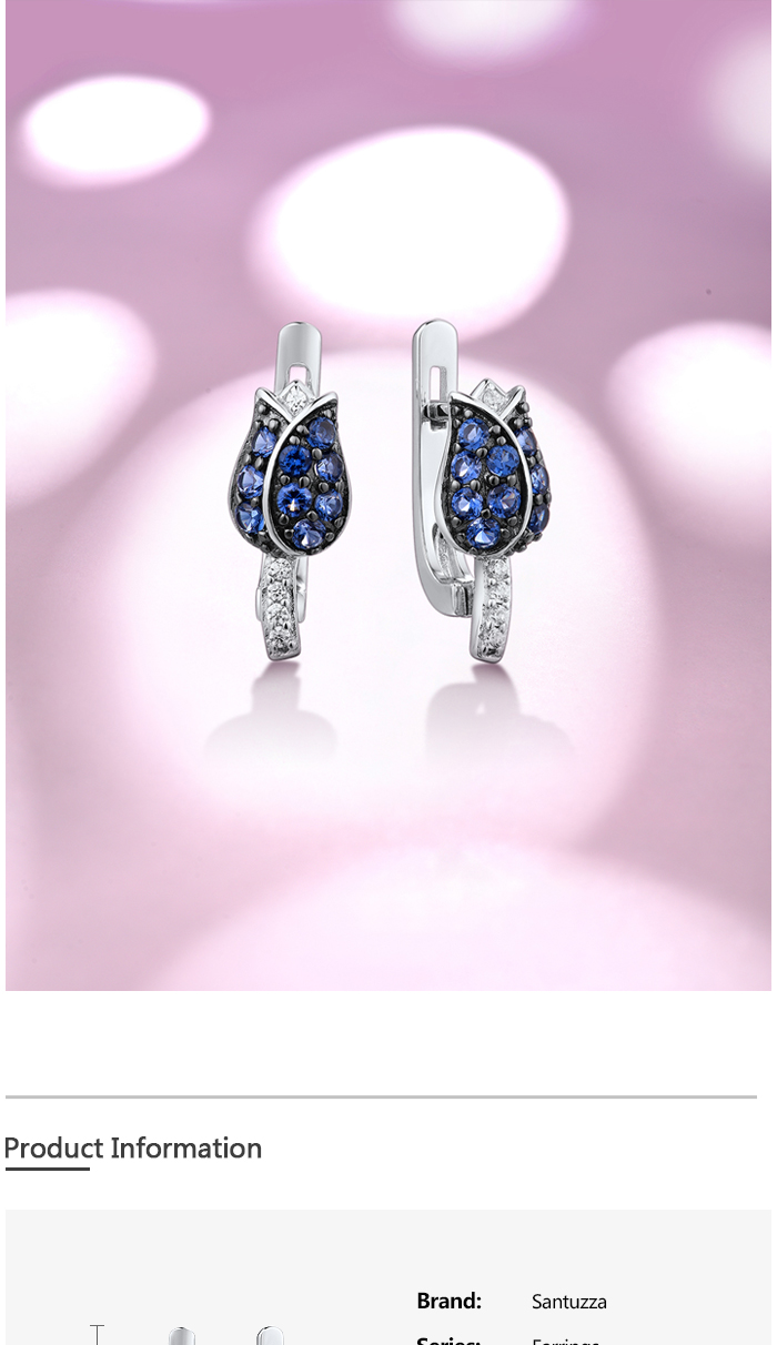 925 Sterling Silver Blue Tulip Stud Earrings – detail 1