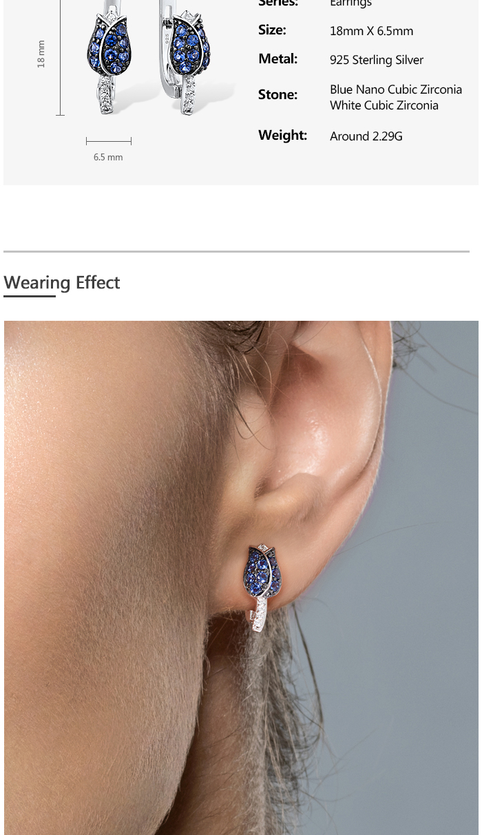 925 Sterling Silver Blue Tulip Stud Earrings – detail 2