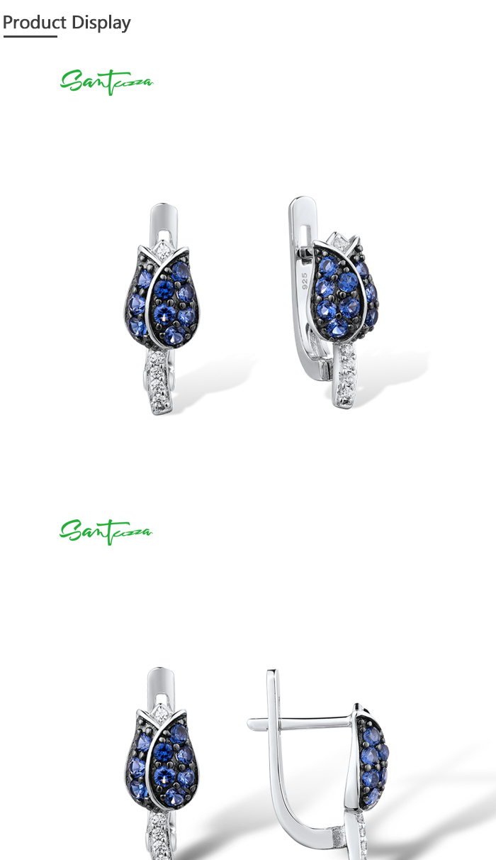 925 Sterling Silver Blue Tulip Stud Earrings – detail 4
