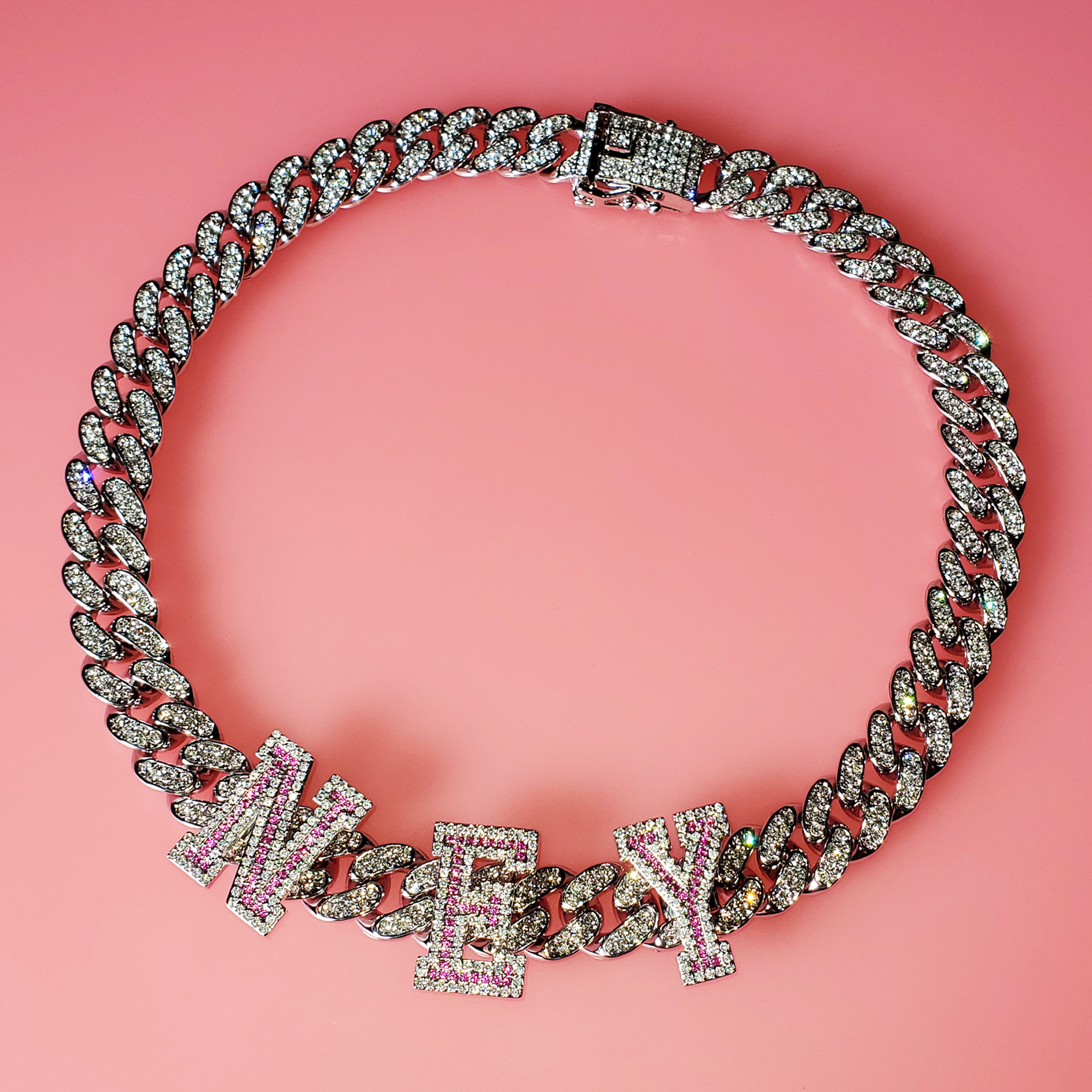 Custom Name Choker Necklace with Pink Stones – detail 4