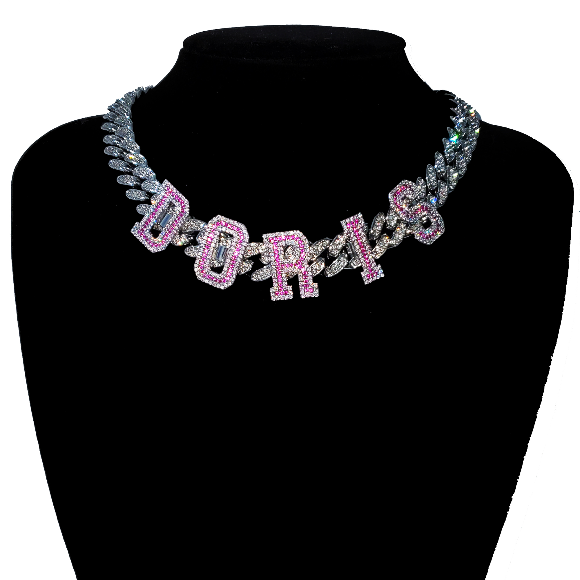 Custom Name Choker Necklace with Pink Stones – detail 2