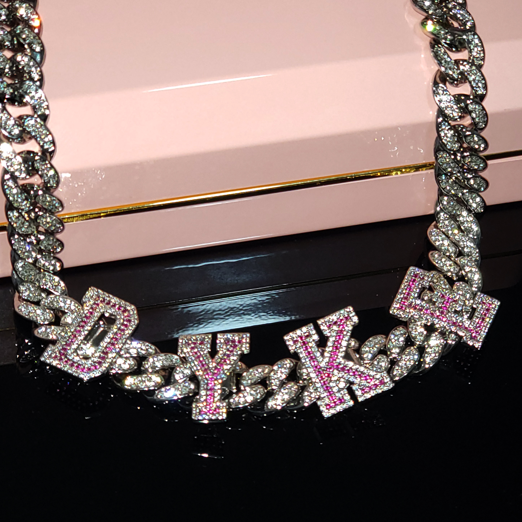 Custom Name Choker Necklace with Pink Stones – detail 6