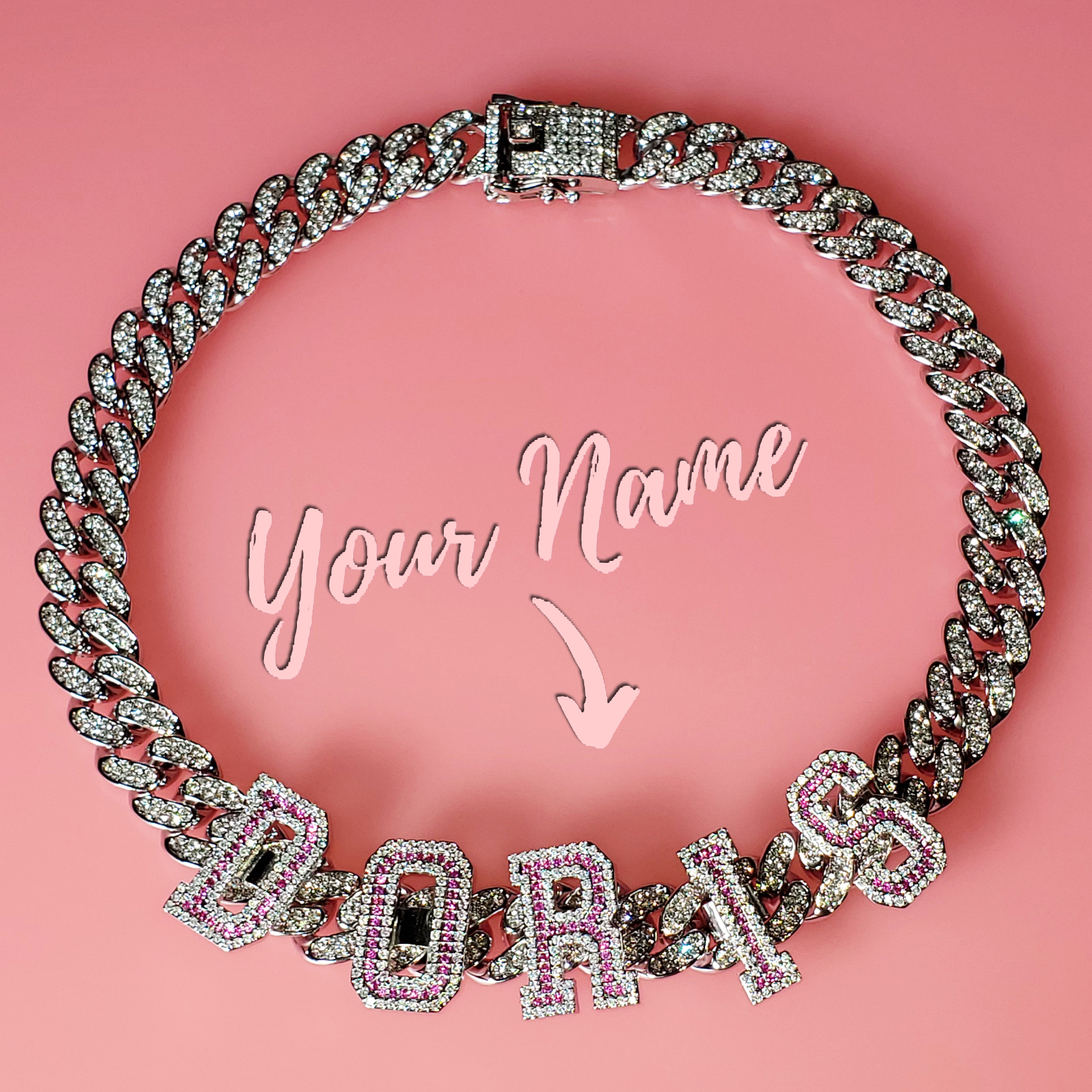 Custom Name Choker Necklace with Pink Stones – detail 3