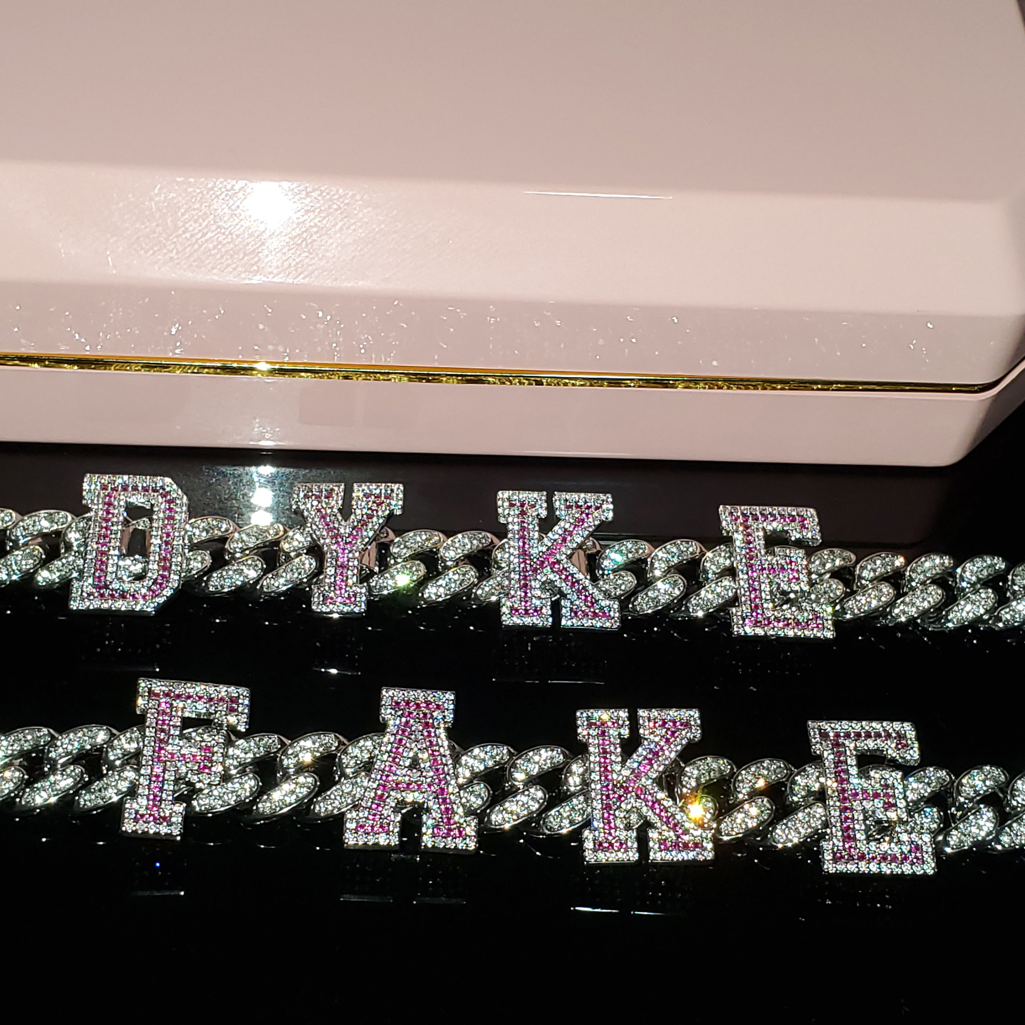 Custom Name Choker Necklace with Pink Stones – detail 5