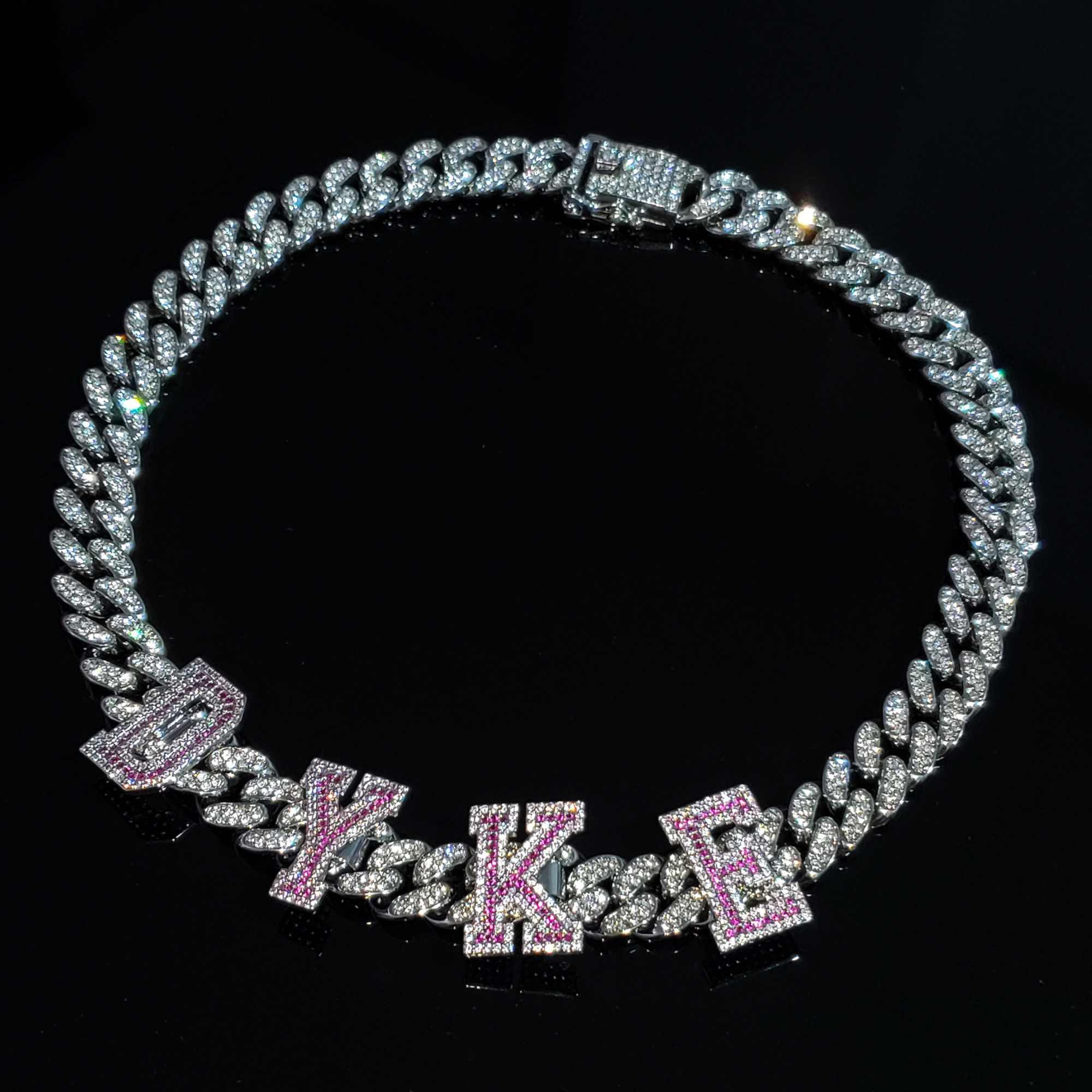 Custom Name Choker Necklace with Pink Stones – detail 7
