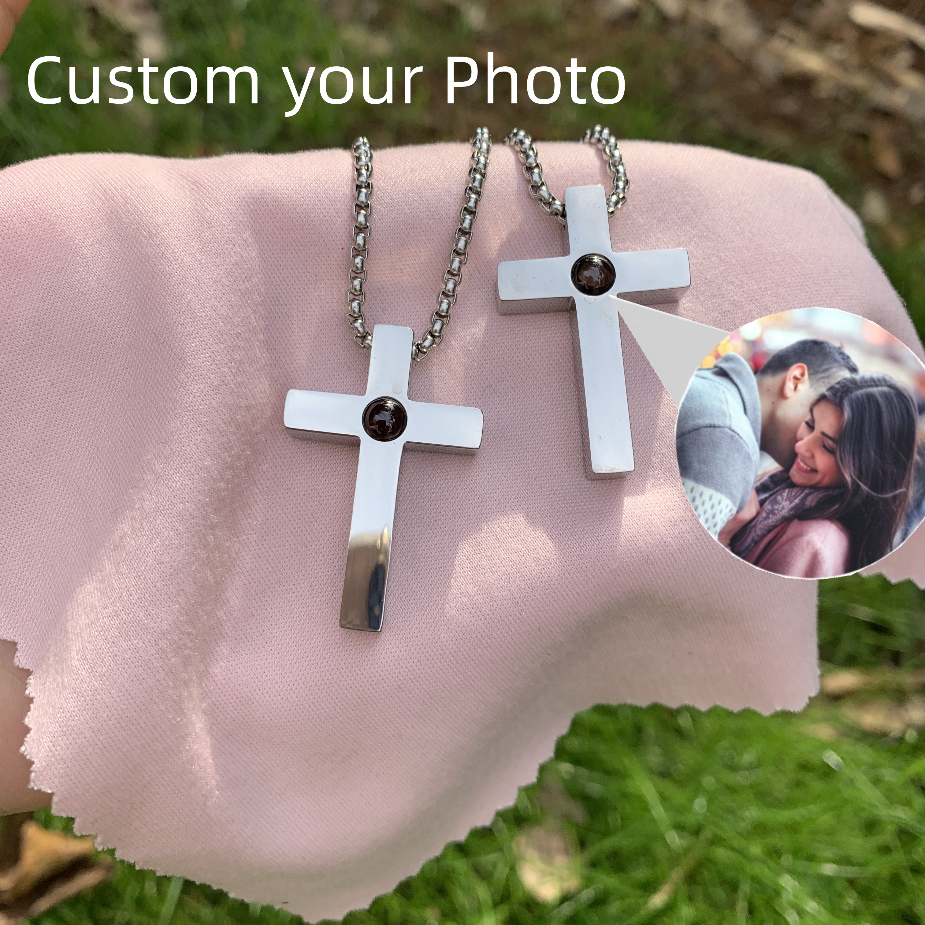 Custom Photo Projection Cross Necklace – Stainless Steel – detail 2