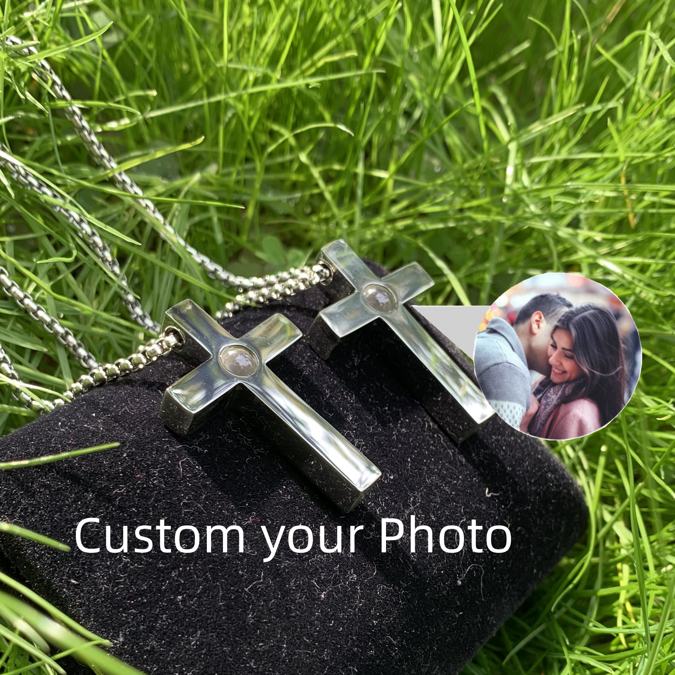 Custom Photo Projection Cross Necklace – Stainless Steel – detail 4