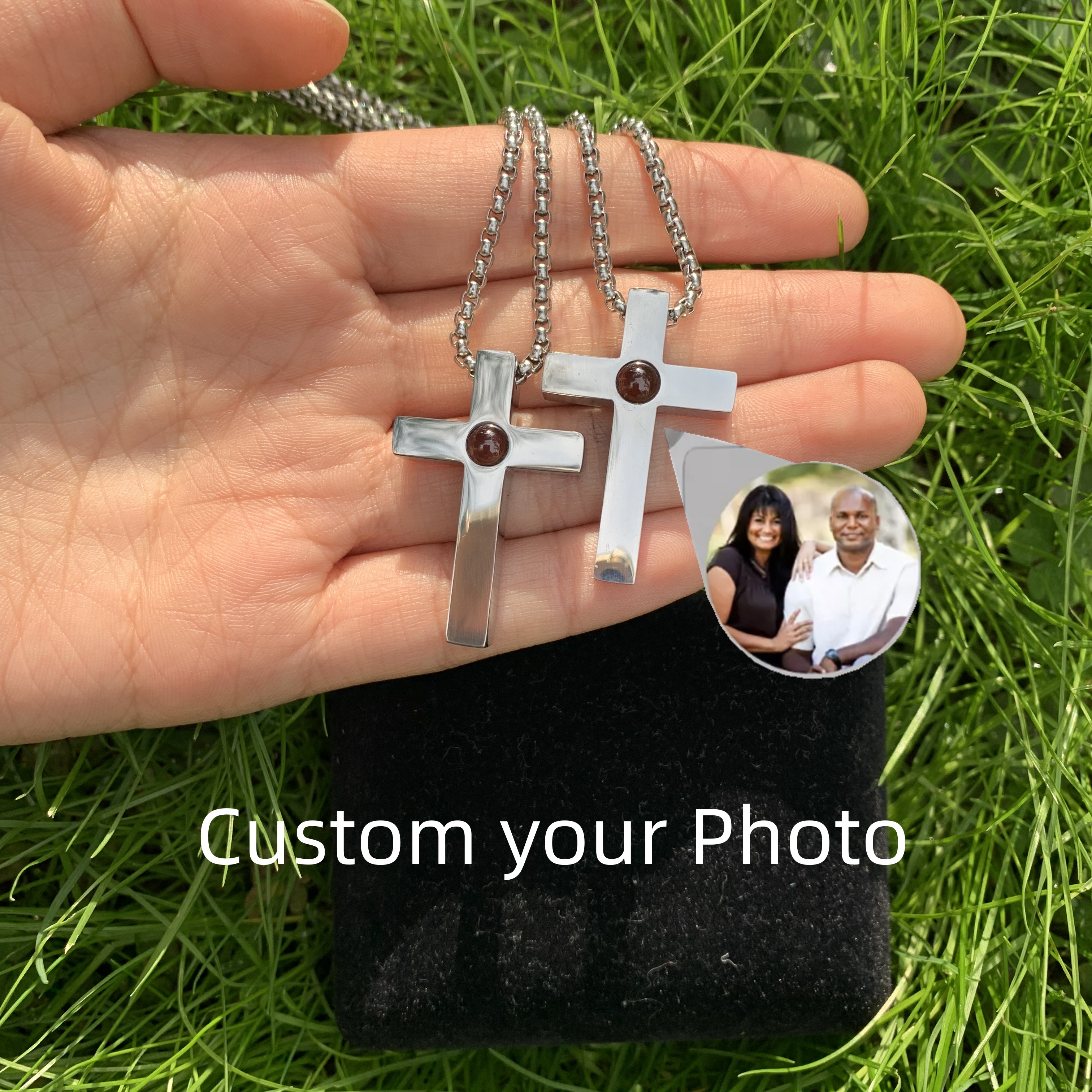 Custom Photo Projection Cross Necklace – Stainless Steel – detail 1