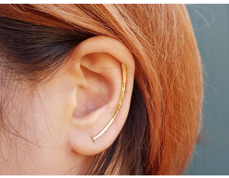 Hammered Ear Climber Earrings – 14K Gold Filled or 925 Silver – detail 13