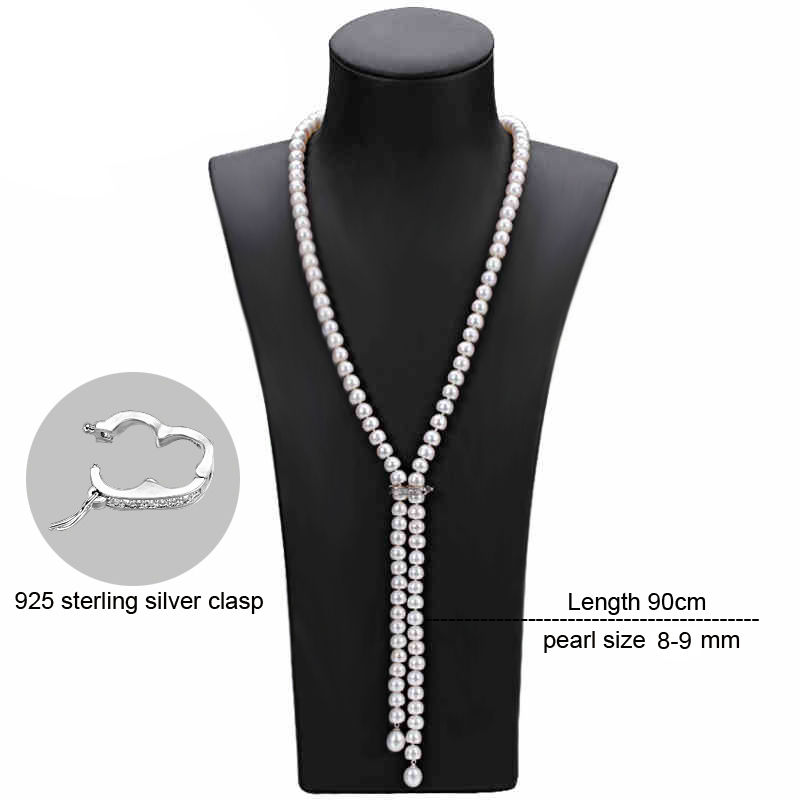 Long Freshwater Pearl Necklace – 9–10 mm, White or Multicolour – detail 3