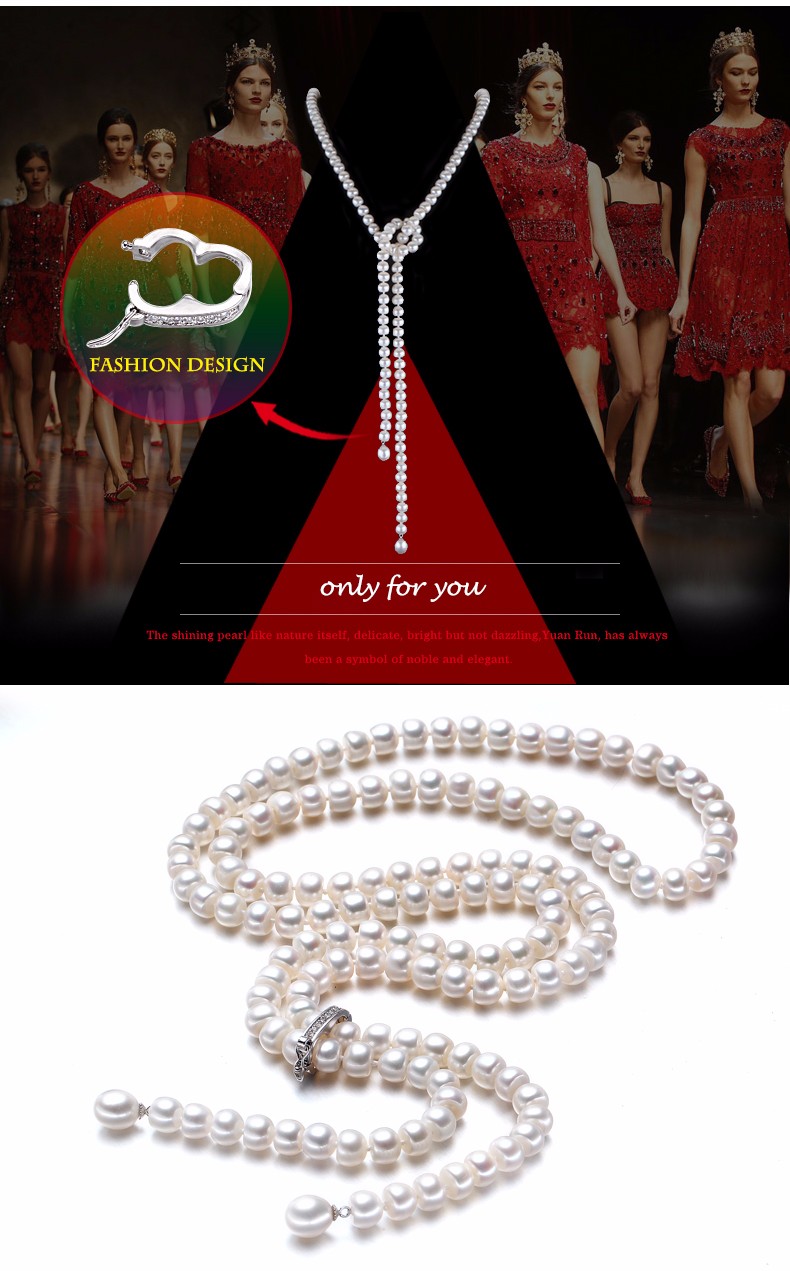 Long Freshwater Pearl Necklace – 9–10 mm, White or Multicolour – detail 4