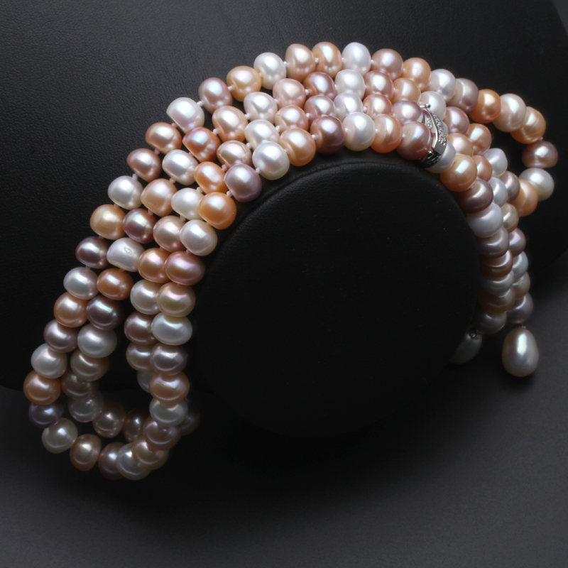 Long Freshwater Pearl Necklace – 9–10 mm, White or Multicolour – detail 8