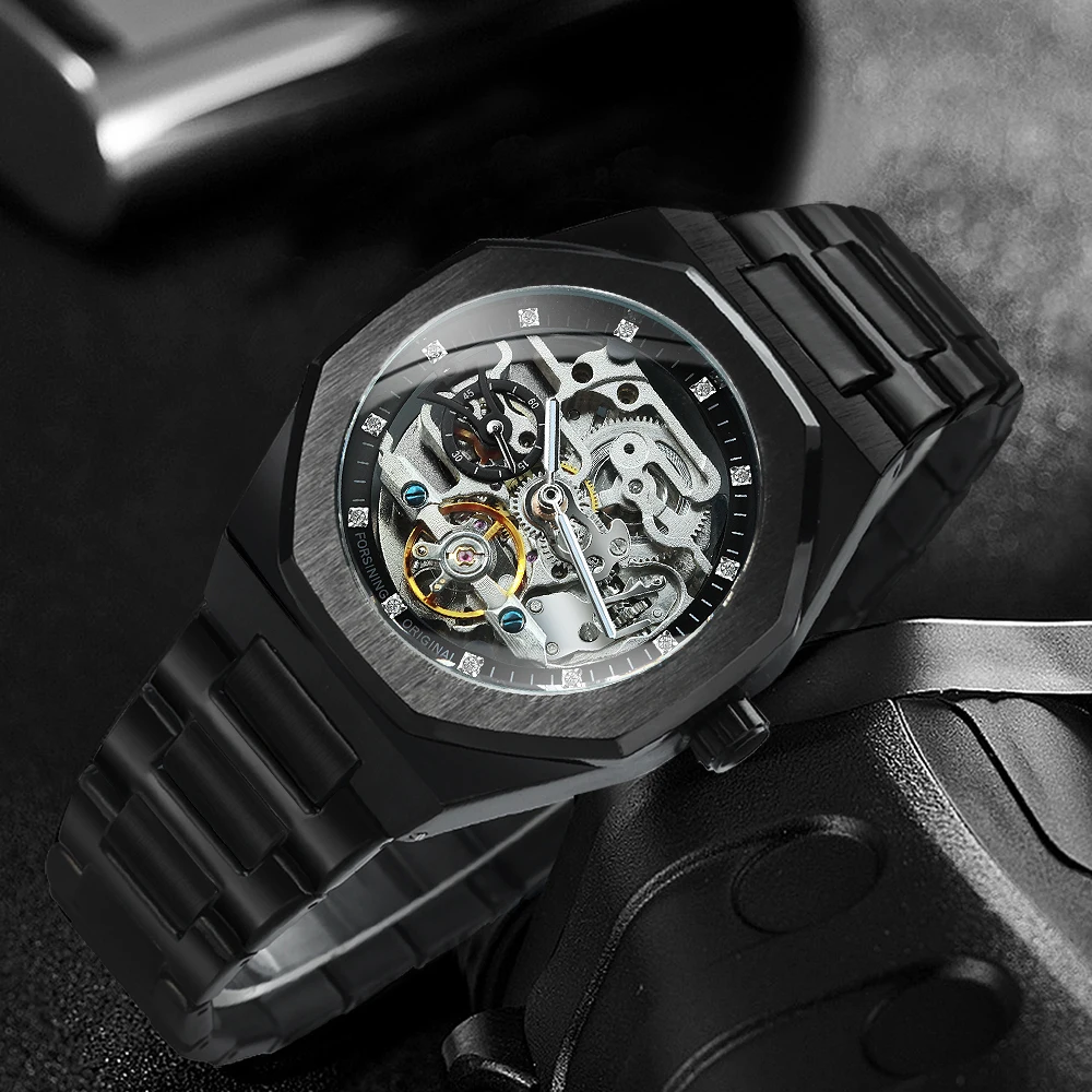 Forsining Skeleton Automatic Watch – Steel Strap – detail 5
