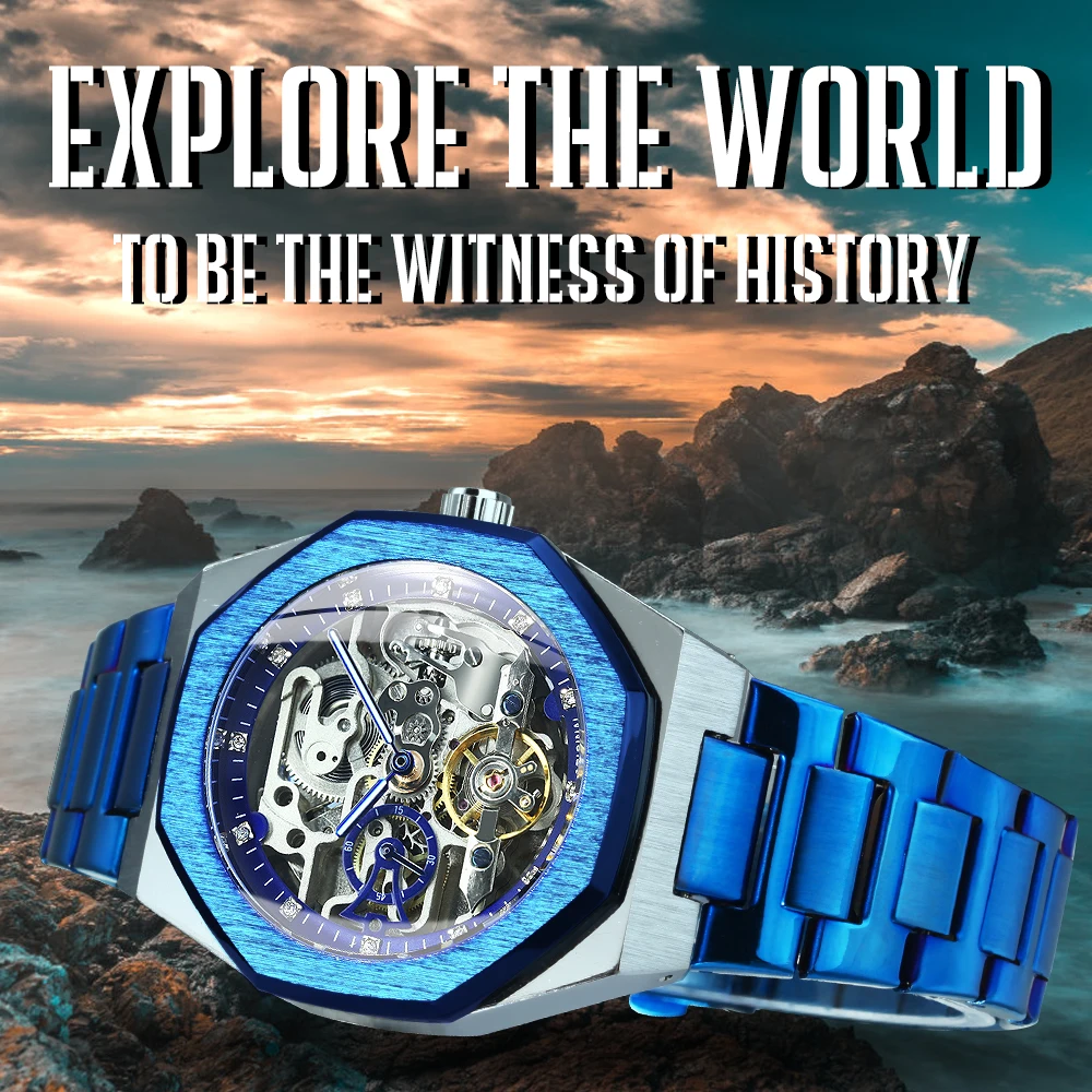 Forsining Skeleton Automatic Watch – Steel Strap – detail 1