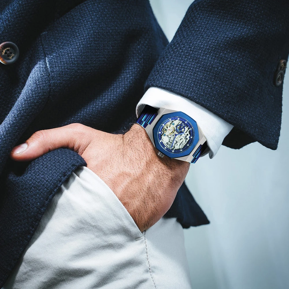 Forsining Skeleton Automatic Watch – Steel Strap – detail 9