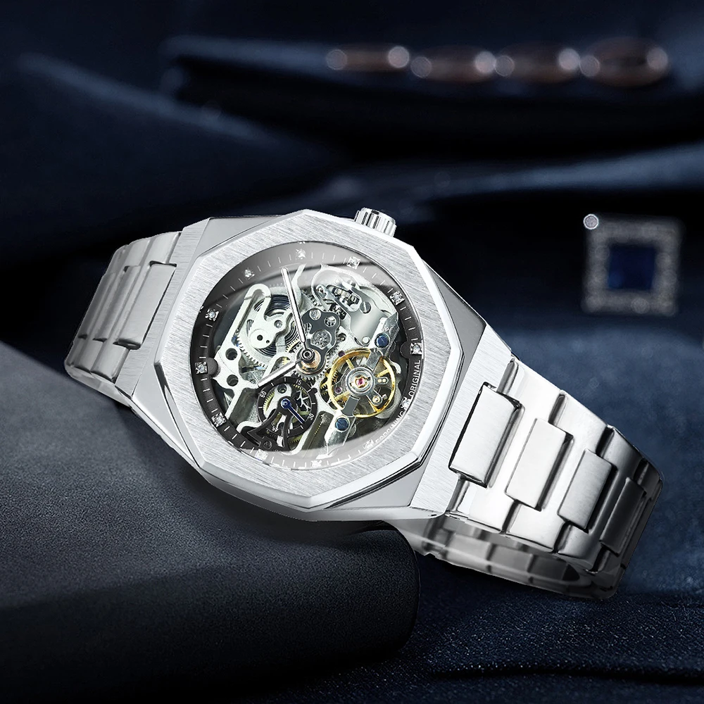 Forsining Skeleton Automatic Watch – Steel Strap – detail 6