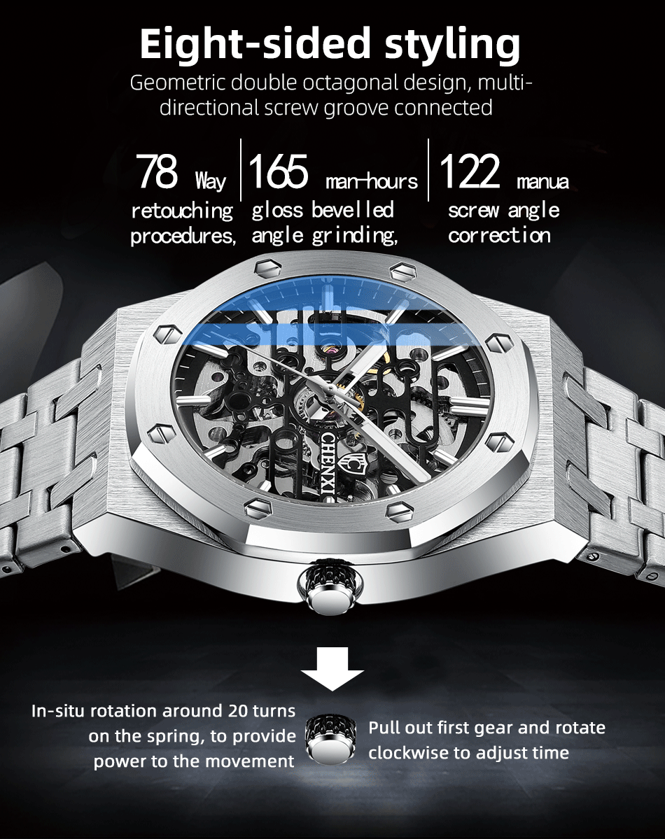 CHENXI Open-Heart Automatic Watch – Steel – detail 9