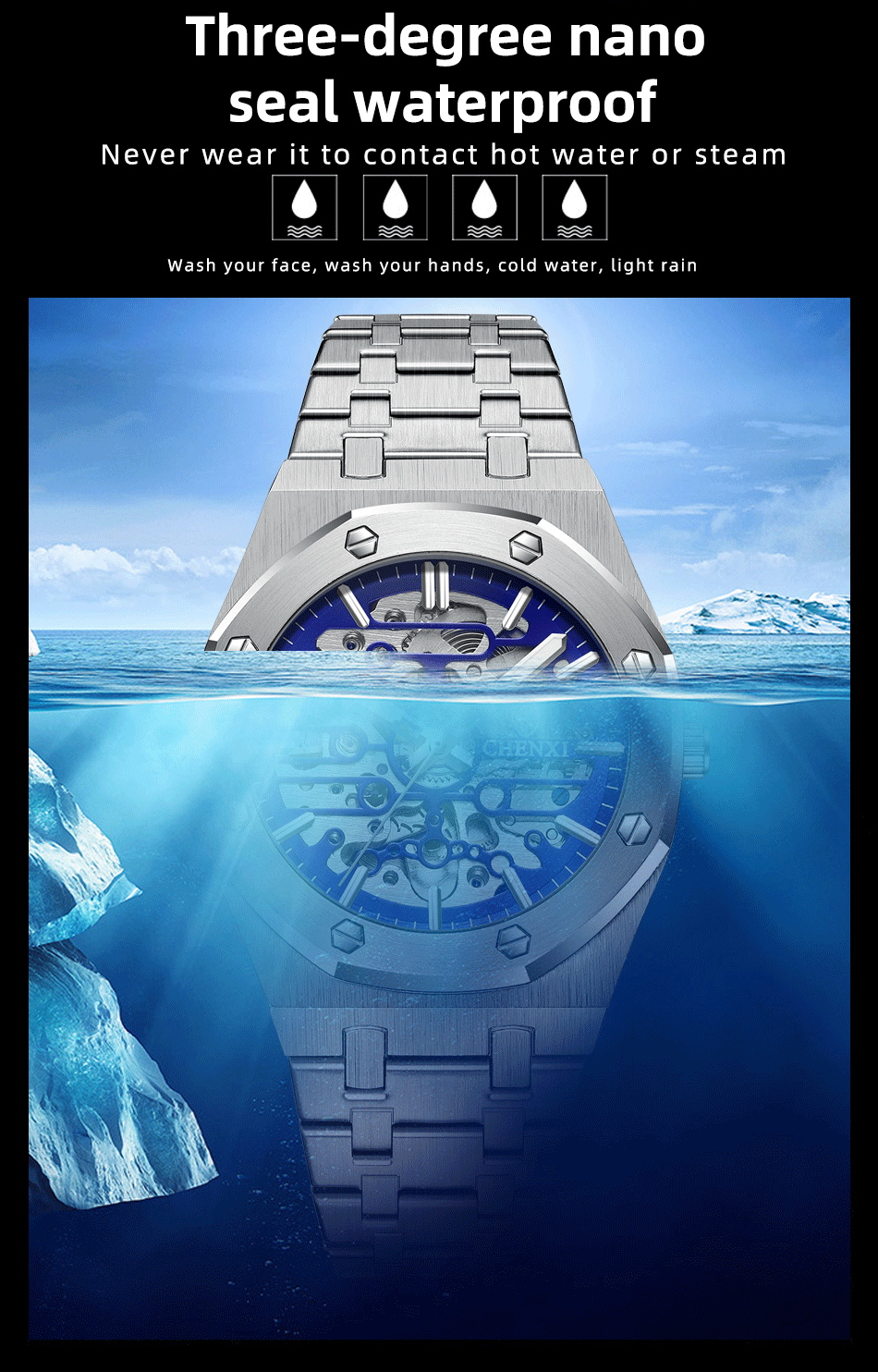 CHENXI Open-Heart Automatic Watch – Steel – detail 12