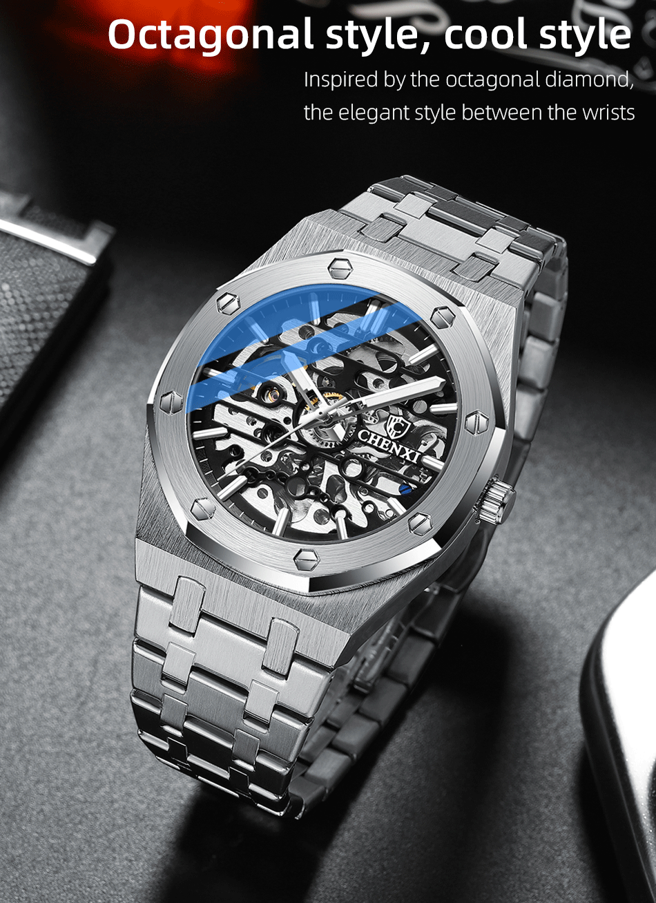 CHENXI Open-Heart Automatic Watch – Steel – detail 7