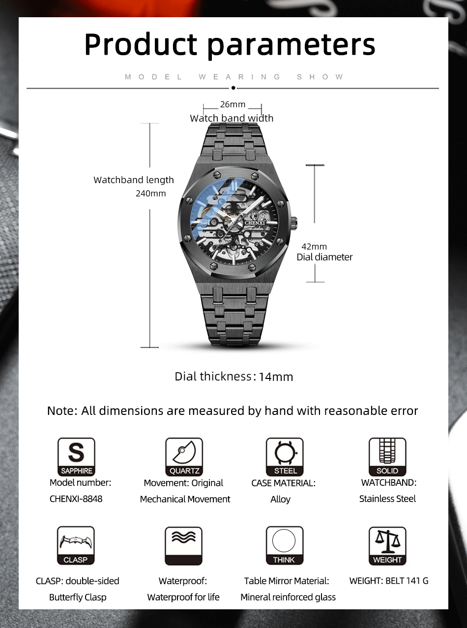 CHENXI Open-Heart Automatic Watch – Steel – detail 5