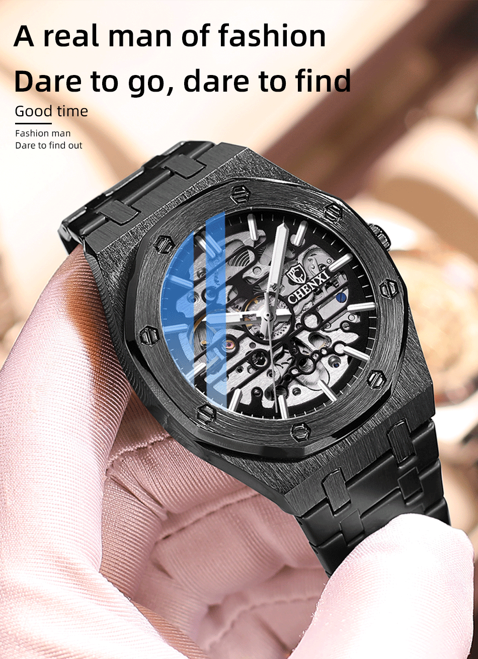 CHENXI Open-Heart Automatic Watch – Steel – detail 3