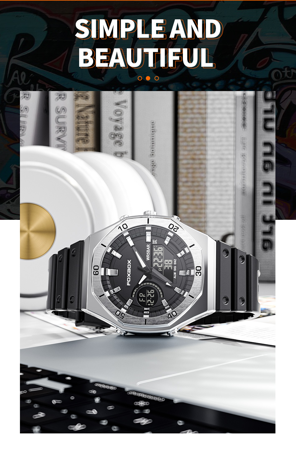 Men's 48 mm Dual Display Silicone Watch – detail 15