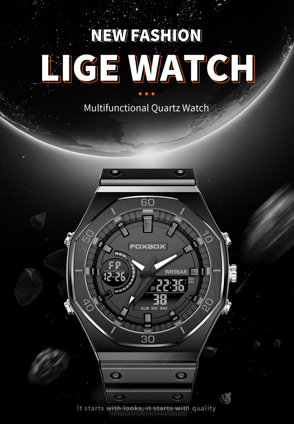 Men's 48 mm Dual Display Silicone Watch – detail 1
