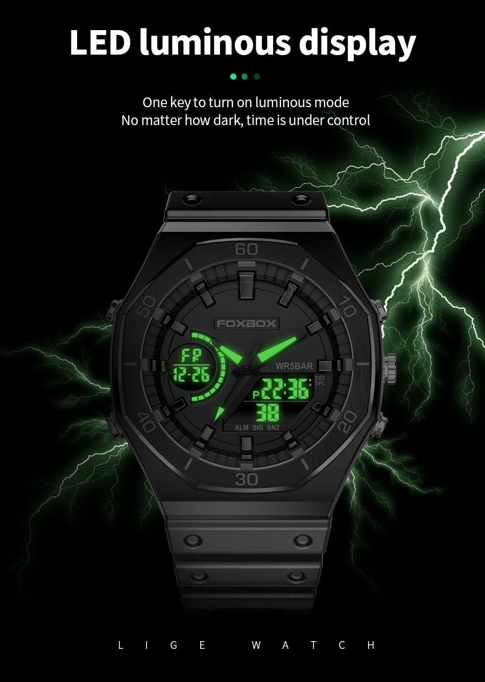 Men's 48 mm Dual Display Silicone Watch – detail 6