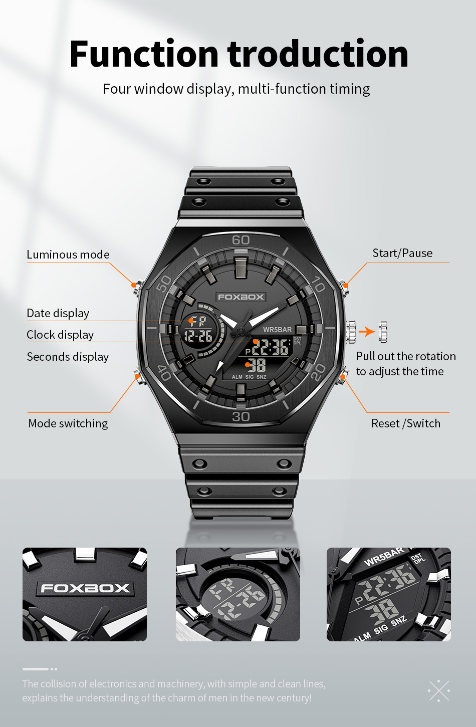 Men's 48 mm Dual Display Silicone Watch – detail 4