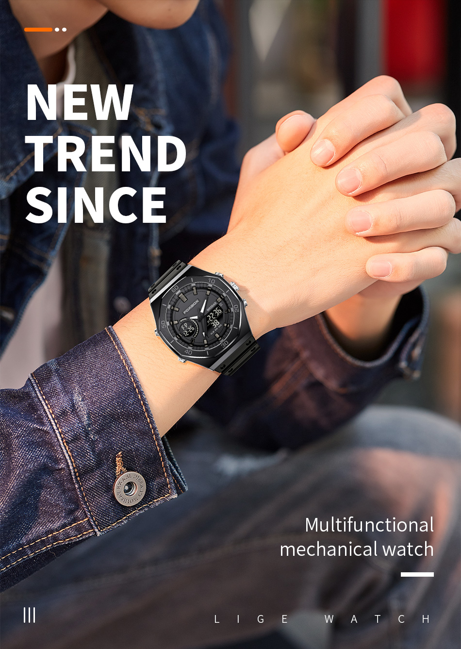 Men's 48 mm Dual Display Silicone Watch – detail 2